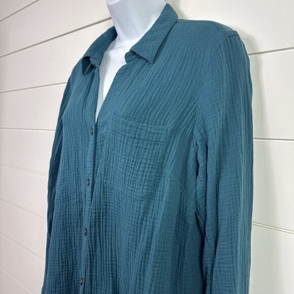 J. Jill Gauze Lightweight Button Front Shirt Teal Blue sz M Petite - Picture 4 of 7